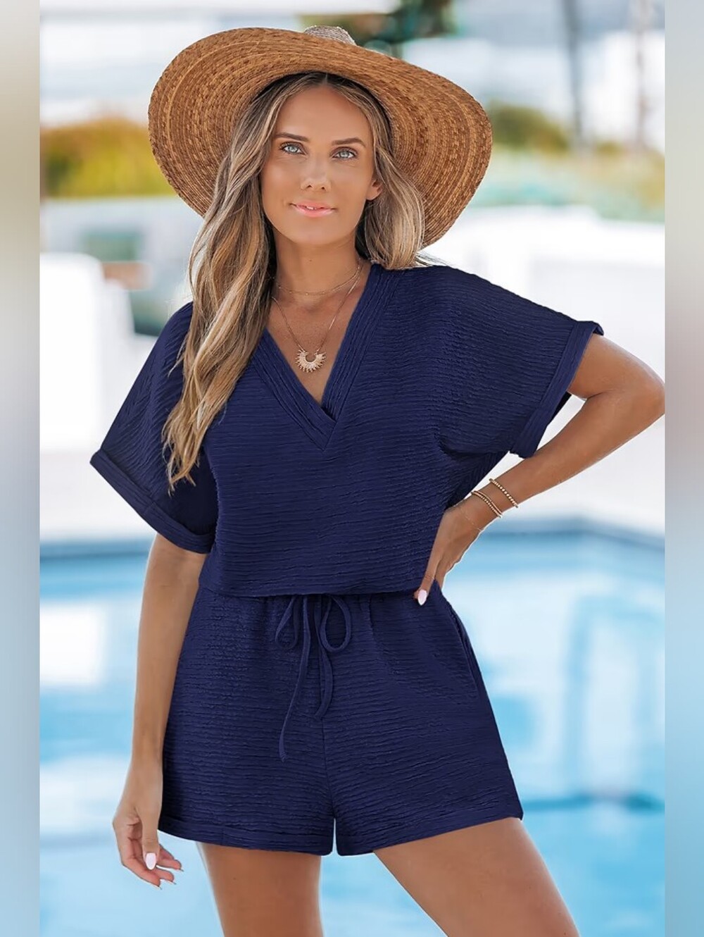 Navy Blue V-Neck Straight Leg Romper 💥 BRAND NEW 💥